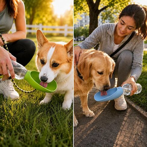 Portable Dog Water Bottle Attachment, Silicone Slip-On Pet Water Bowl for Walks Travel, Fits Most Standard Bottles (Green+Pink,2) in Kuwait