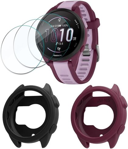 واقي شاشة وحافظة متوافقة مع Garmin Forerunner 165 & Forerunner 165 Music، طبقة حماية من الزجاج المقوى عالي الدقة وحافظات ناعمة من السيليكون (عبوة من 3+2) in Kuwait