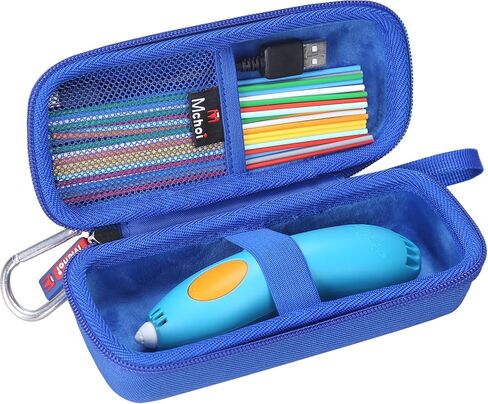 حقيبة Mchoi 3Doodler Start+، منظم سفر بهيكل صلب لأساسيات قلم الطباعة ثلاثية الأبعاد، حقيبة EVA مقاومة للصدمات مع جيب شبكي وحزام معصم، حافظة فقط (أزرق) in Kuwait