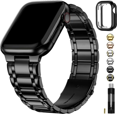Fullmosa Bands Compatible with Apple Watch Band 42mm Series 11 10, Stainless Steel iWatch Band with Case for Apple Watch, Black in Saudi Arabia