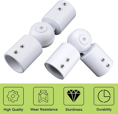 Adjustable Corner Connector 1 Pack Stainless Steel Heavy Duty Hinged Rod Elbow Corner Connector from 90 Degrees to 180 Degrees for 1 Inch Rods (White) in Kuwait