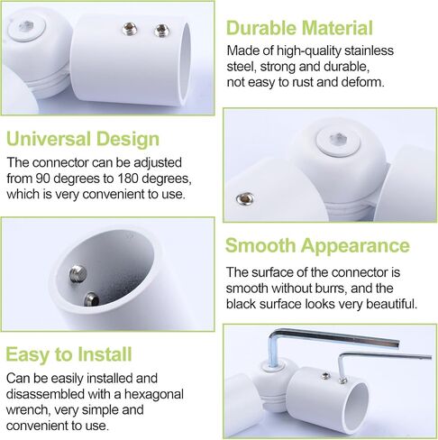 Adjustable Corner Connector 1 Pack Stainless Steel Heavy Duty Hinged Rod Elbow Corner Connector from 90 Degrees to 180 Degrees for 1 Inch Rods (White) in Kuwait