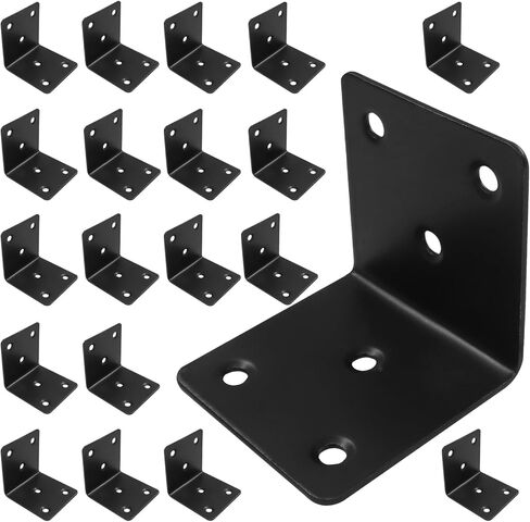 20 pcs 2 x 2 Inch Black Stainless Steel Corner Bracket - Heavy Duty Angle Iron for Shelves, Cabinets & Furniture - Rustproof Metal Support with Hidden Design & Easy Installation in Kuwait