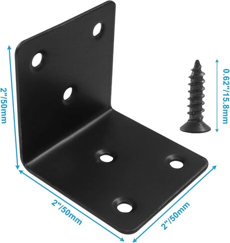 20 pcs 2 x 2 Inch Black Stainless Steel Corner Bracket - Heavy Duty Angle Iron for Shelves, Cabinets & Furniture - Rustproof Metal Support with Hidden Design & Easy Installation in Kuwait