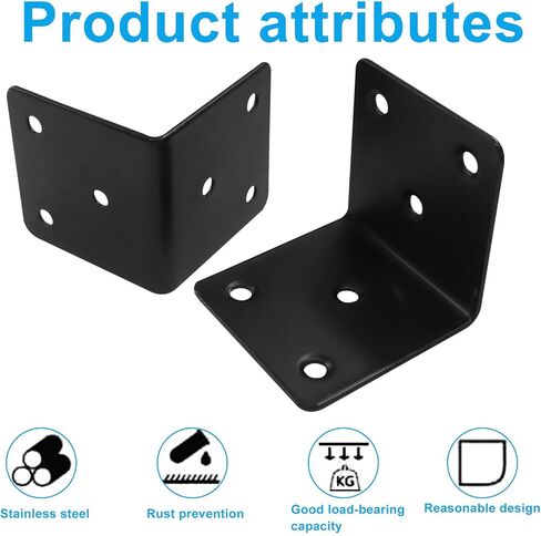 20 pcs 2 x 2 Inch Black Stainless Steel Corner Bracket - Heavy Duty Angle Iron for Shelves, Cabinets & Furniture - Rustproof Metal Support with Hidden Design & Easy Installation in Kuwait