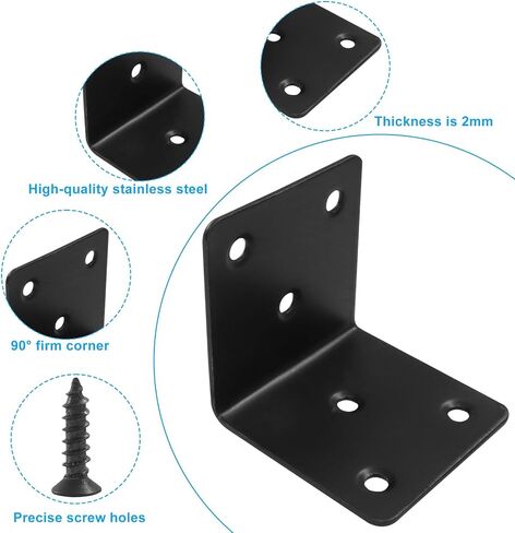 20 pcs 2 x 2 Inch Black Stainless Steel Corner Bracket - Heavy Duty Angle Iron for Shelves, Cabinets & Furniture - Rustproof Metal Support with Hidden Design & Easy Installation in Kuwait