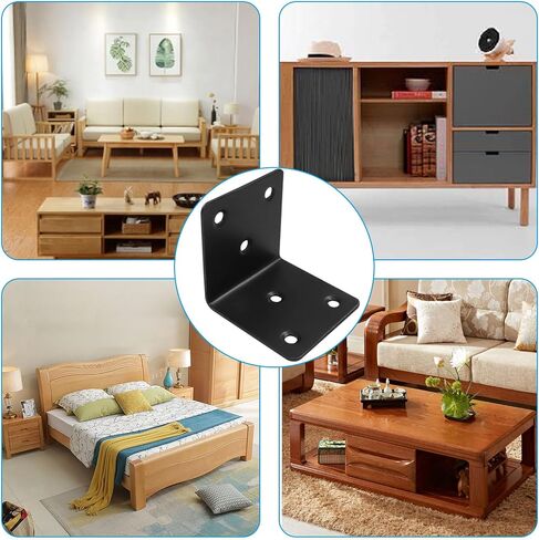 20 pcs 2 x 2 Inch Black Stainless Steel Corner Bracket - Heavy Duty Angle Iron for Shelves, Cabinets & Furniture - Rustproof Metal Support with Hidden Design & Easy Installation in Kuwait
