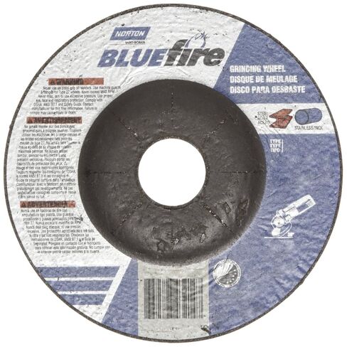 Norton Blue Fire Plus Depressed Center Abrasive Wheel, Type 27, Zirconia Alumina and Aluminum Oxide, 7/8" Arbor, 4-1/2" Diameter x 1/4" Thickness (Pack of 25) in Kuwait