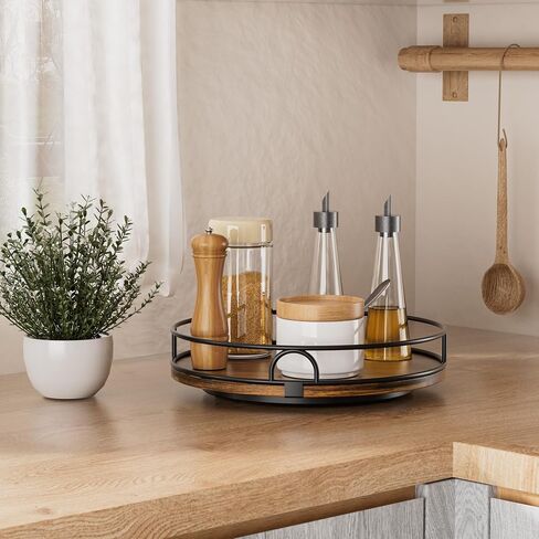 LAMU 9'' Lazy Susan Organizer for Table Top,Wooden Lazy Susan Turntable for Cabinet,Kitchen,Spice Organization,Bathroom Vanity,Rotating Pantry Storage for Table Decor in Kuwait
