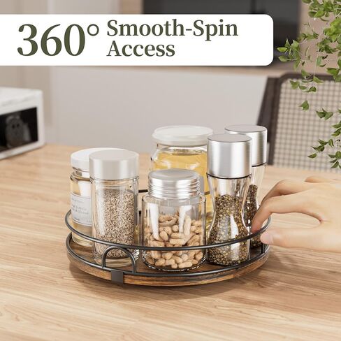 LAMU 9'' Lazy Susan Organizer for Table Top,Wooden Lazy Susan Turntable for Cabinet,Kitchen,Spice Organization,Bathroom Vanity,Rotating Pantry Storage for Table Decor in Kuwait