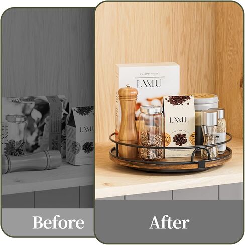 LAMU 9'' Lazy Susan Organizer for Table Top,Wooden Lazy Susan Turntable for Cabinet,Kitchen,Spice Organization,Bathroom Vanity,Rotating Pantry Storage for Table Decor in Kuwait