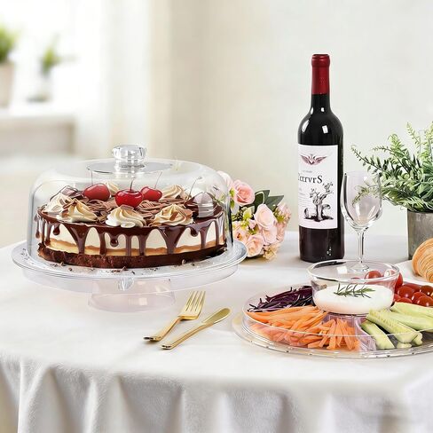 Cake Stand with Acrylic Dome Cover, 6-In-1 Multi-Purpose Cake Stand with Lid, 12.2", Acrylic Cake Stand, Veggie Platter, Salad Bowl, Dessert Platter, Punch Bowl, BPA Free in Kuwait