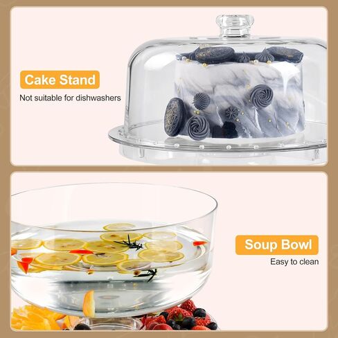 Cake Stand with Acrylic Dome Cover, 6-In-1 Multi-Purpose Cake Stand with Lid, 12.2", Acrylic Cake Stand, Veggie Platter, Salad Bowl, Dessert Platter, Punch Bowl, BPA Free in Kuwait