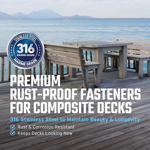 Composite Deck Screws, #10 x 2, 100PCS, Natural | 316 Stainless Steel, For PVC & Composite Decking, Flush Finish Cap Head, Reverse Thread, T20 Star Drive, Bit Included in Kuwait