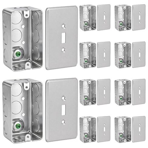 صناديق توصيل كهربائية OHLECTRIC 4x2 مع أغطية مفاتيح تبديل (10 عبوات) صندوق مفيد من الفولاذ المجلفن للخدمة الشاقة، عمق 1-7 / 8 بوصة، 13 قدم مكعب. السعة، 10x1/2 بالضربة القاضية، صندوق مخرج معدني صناعي in Kuwait