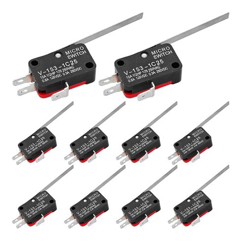 10PCS Micro Limit Switch V-153-1C25, Long Straight Hinge Lever Arm, SPDT Snap Action, 15A 250V, Silver Contact, Reliable End stop for Arduino, CNC, 3D Printer, Appliance, Industrial Automation in Kuwait