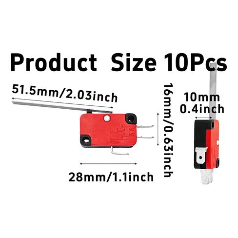 10PCS Micro Limit Switch V-153-1C25, Long Straight Hinge Lever Arm, SPDT Snap Action, 15A 250V, Silver Contact, Reliable End stop for Arduino, CNC, 3D Printer, Appliance, Industrial Automation in Kuwait