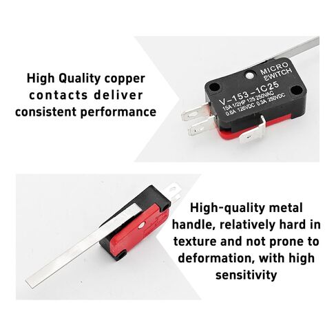 10PCS Micro Limit Switch V-153-1C25, Long Straight Hinge Lever Arm, SPDT Snap Action, 15A 250V, Silver Contact, Reliable End stop for Arduino, CNC, 3D Printer, Appliance, Industrial Automation in Kuwait