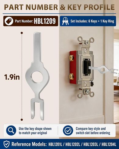 6Pack HBL1209 Fork Light Switch Key Compatible with Hubbell Key-Operated Commercial and Industrial Tamper-Resistant Electrical Switches in Kuwait