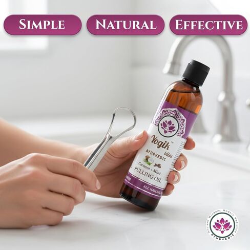 Coconut Mint Oil Pulling Mouthwash with Vitamins D3, E & K2 – Ayurvedic Oral Rinse with Peppermint, Clove & Tea Tree Oils for Fresh Breath, Teeth & Gum Care – Alcohol & Fluoride Free,Tongue Scraper in Kuwait