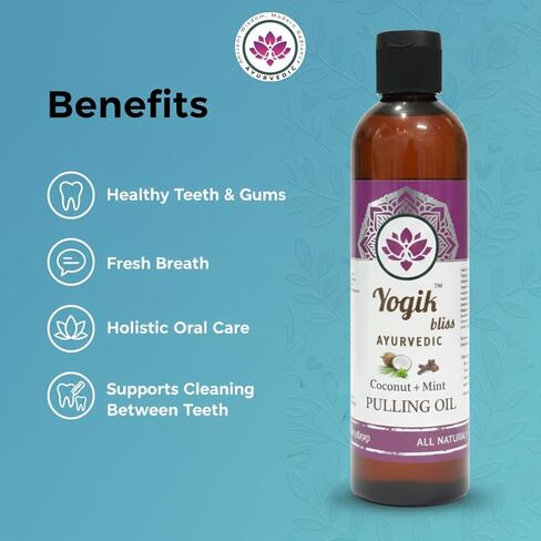 Coconut Mint Oil Pulling Mouthwash with Vitamins D3, E & K2 – Ayurvedic Oral Rinse with Peppermint, Clove & Tea Tree Oils for Fresh Breath, Teeth & Gum Care – Alcohol & Fluoride Free,Tongue Scraper in Kuwait