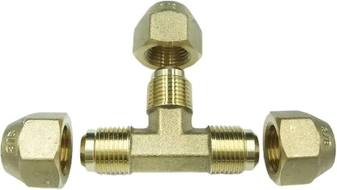 Fit 1/4" 3/8" 1/2" 3/4" Tube SAE-Standard Flare Connector Brass Tee 3 Ways Pipe Fitting Connector Adapeter for Air Conditioner(With Nut,9.52MM 3L8 INCH_TEE) in Kuwait