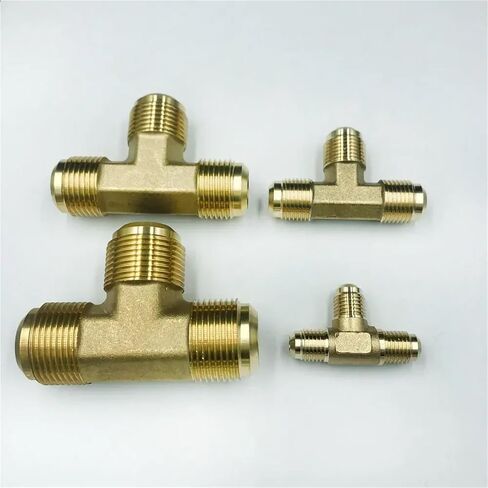 Fit 1/4" 3/8" 1/2" 3/4" Tube SAE-Standard Flare Connector Brass Tee 3 Ways Pipe Fitting Connector Adapeter for Air Conditioner(With Nut,9.52MM 3L8 INCH_TEE) in Kuwait