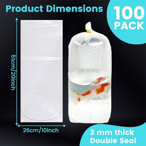 100 Pack Live Fish Bags, 10x20" Round Bottom Double Seal Clear Fishery Bags, Leak-Proof Fish Transport Shipping Bag, HDPE Bag for Freshwater & Saltwater (Ultimate 3 mil) in Kuwait