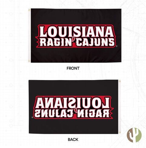 علم جامعة صبار الصحراء في لويزيانا في لافاييت ULL - لافتة Ragin' Cajuns مقاس 3 × 5 أقدام، قماش متين للاستخدام الداخلي/الخارجي، تصميم بوليستر 100% (النمط 3) in Kuwait
