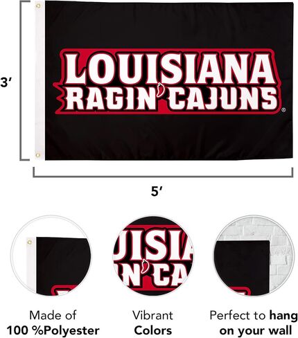 علم جامعة صبار الصحراء في لويزيانا في لافاييت ULL - لافتة Ragin' Cajuns مقاس 3 × 5 أقدام، قماش متين للاستخدام الداخلي/الخارجي، تصميم بوليستر 100% (النمط 3) in Kuwait
