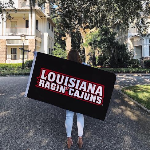 علم جامعة صبار الصحراء في لويزيانا في لافاييت ULL - لافتة Ragin' Cajuns مقاس 3 × 5 أقدام، قماش متين للاستخدام الداخلي/الخارجي، تصميم بوليستر 100% (النمط 3) in Kuwait