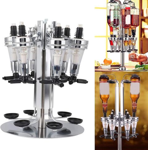 6 Bottle Liquor Dispenser, Revolving Liquor Mix Dispenser Holder Alcohol Beverage Cocktail Dispenser Wine Holder with Rotating Stand for Home Bar Party in Kuwait