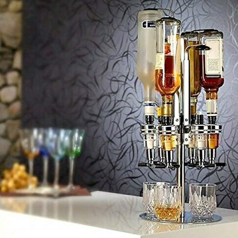 6 Bottle Liquor Dispenser, Revolving Liquor Mix Dispenser Holder Alcohol Beverage Cocktail Dispenser Wine Holder with Rotating Stand for Home Bar Party in Kuwait