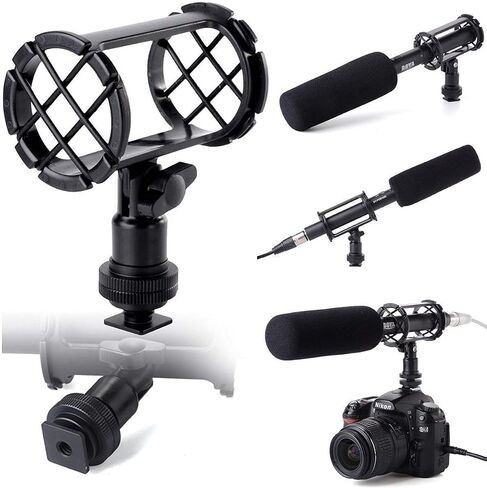 Nicama NC4 Microphone Shockmount Universal Holder Clip with Hot Shoe Mount for Shotgun Microphone Rode NTG-2 NTG-1 AKG D230 Sennheiser MKH-416 ME66 Comic in Kuwait