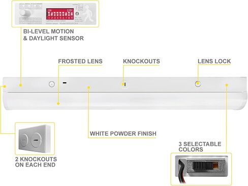 NUWATT 2 FT LED Linear Mini Strip Light with Bi-Level Motion Sensor (4 Pack) 20W 2,600LM 120-277V, CCT Switch TRI Color: 30/40/50k, UL/DLC, Surface Mount and Hanging Ceiling Lighting Fixture in Kuwait