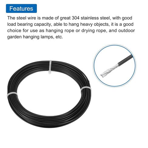 MECCANIXITY 1Set 66ft Wire Rope 304 Stainless Steel Cable, 3/32" 2mm Vinyl Coated with Cable Clamp, Aluminum Sleeves and Thimble for Railing, Decking, Hanging, Clothes Lines, Black 20m in Kuwait