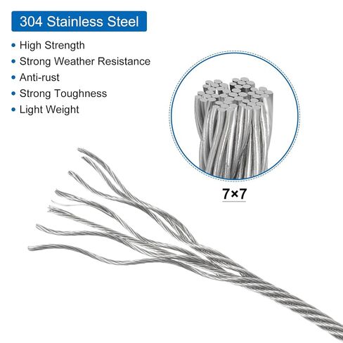 MECCANIXITY 1Set 66ft Wire Rope 304 Stainless Steel Cable, 3/32" 2mm Vinyl Coated with Cable Clamp, Aluminum Sleeves and Thimble for Railing, Decking, Hanging, Clothes Lines, Black 20m in Kuwait