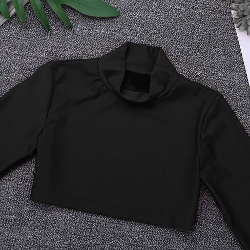 Girls Long Sleeve Turtleneck Crop Top Cheer Dance Shirt | Stretchy Athletic Top with Mock Neck Design for Ballet Gymnastics Cheerleading Practice Performance Workout and Daily Wear in Kuwait