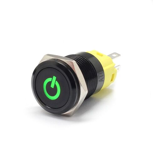 Alpinetech 16mm Latching LED Pushbutton Black Switch with Symbol Power in Kuwait