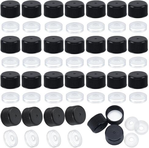 OLYCRAFT 50 قطعة 22/400 أغطية زجاجات لولبية سوداء مع تركيبات مخفض، غطاء بلاستيكي مع فتحة المنقط، غطاء مخفض للزجاجة، غطاء تفريغ، أغطية تخزين إبريق لولبي لزجاجات 5 أونصة in Kuwait