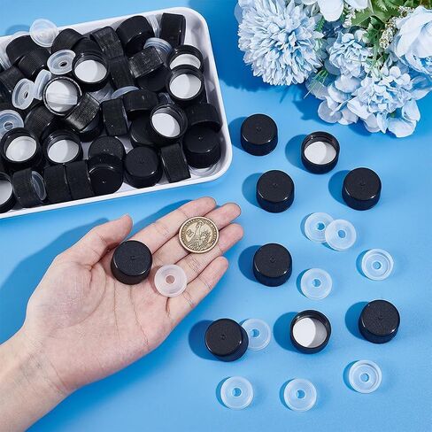 OLYCRAFT 50 قطعة 22/400 أغطية زجاجات لولبية سوداء مع تركيبات مخفض، غطاء بلاستيكي مع فتحة المنقط، غطاء مخفض للزجاجة، غطاء تفريغ، أغطية تخزين إبريق لولبي لزجاجات 5 أونصة in Kuwait