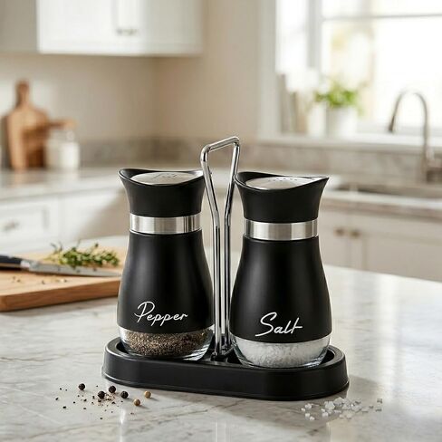 Salt and Pepper Shakers 2pcs set with Holer, 4.2 oz Kitchen Salt Pepper Containers with Glass Bottom for Camp, Cooking in Kuwait