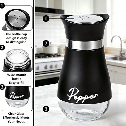 Salt and Pepper Shakers 2pcs set with Holer, 4.2 oz Kitchen Salt Pepper Containers with Glass Bottom for Camp, Cooking in Kuwait