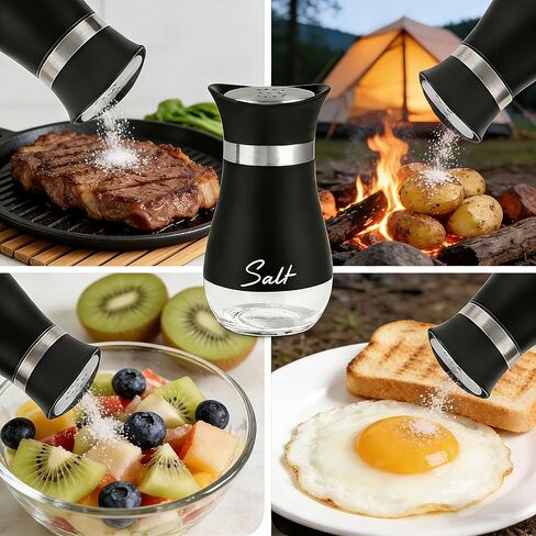 Salt and Pepper Shakers 2pcs set with Holer, 4.2 oz Kitchen Salt Pepper Containers with Glass Bottom for Camp, Cooking in Kuwait