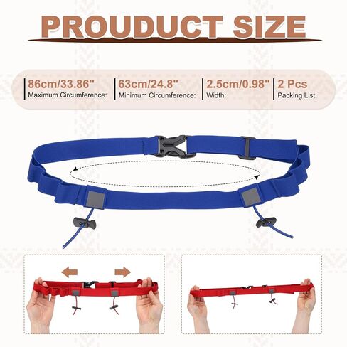 Bib Belt, Race Belt Triathlon Running Number Holder Elastic Comfortable with 6 Gel Loops, Sport Race Bib Holder 2Pcs, Blue for Runners/Marathon/Cycling in Kuwait