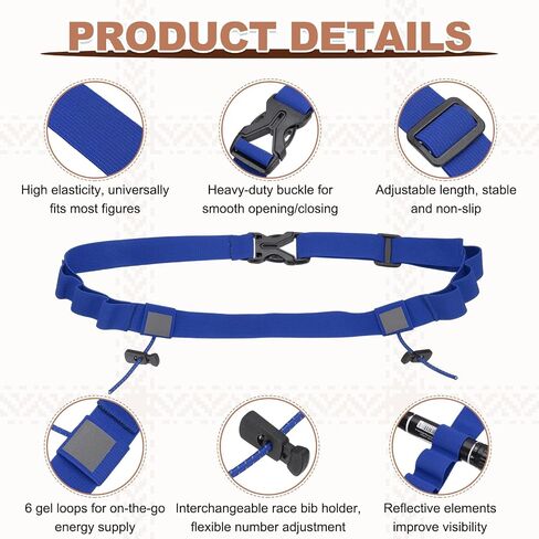 Bib Belt, Race Belt Triathlon Running Number Holder Elastic Comfortable with 6 Gel Loops, Sport Race Bib Holder 2Pcs, Blue for Runners/Marathon/Cycling in Kuwait