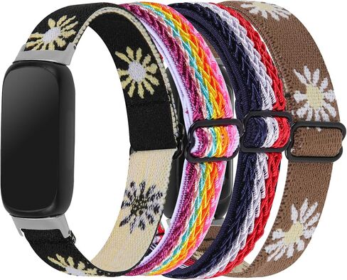 TenCloud 4 Pack Bands Compatible with Fitbit Inspire 3 Soft Adjustable Stretchy Elastic Nylon Sport Band for Women Men in Kuwait