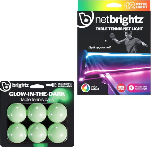 حزمة Brightz Glow in The Dark Ping Pong - تتضمن شبكة LED NetBrightz Ping Pong Net Light وتوهج في كرات Ping Pong المتوهجة في الظلام - مثالية للألعاب الليلية، والحفلات، ومتعة غرفة الألعاب in Kuwait
