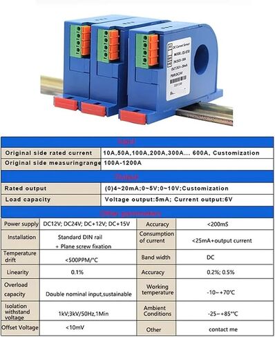 AC DC 10A 30A 50A 100A RMs جهاز الإرسال الحالي 4-20mA 0-5V 0-10V محول التيار المستمر العالمي 22 مم 31 مم مستشعر تيار الأمبير (0-20 مللي أمبير الإخراج، AC DC 0-20A_31MM Aperture_DC24V PWR) in Kuwait