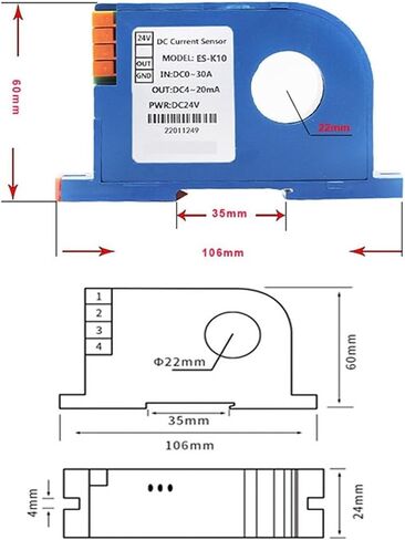 AC DC 10A 30A 50A 100A RMs جهاز الإرسال الحالي 4-20mA 0-5V 0-10V محول التيار المستمر العالمي 22 مم 31 مم مستشعر تيار الأمبير (0-20 مللي أمبير الإخراج، AC DC 0-20A_31MM Aperture_DC24V PWR) in Kuwait